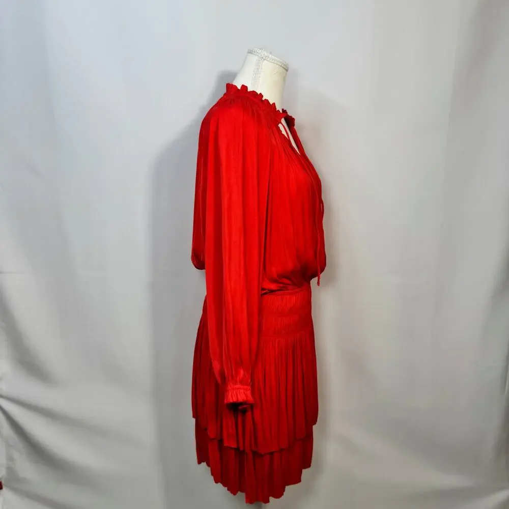 Anthropologie Poppy Mini Dress Red Smocked Medium Cottagecore Coquette Festival - Picture 12 of 16